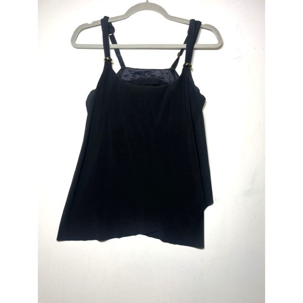 Miraclesuit Womens Black Tiered Tankini Swim Top Gold Hardware Size 8 6513026